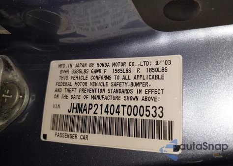 2004 Honda S2000 z USA, uszkodzony, nr VIN JHMAP21404T000533
